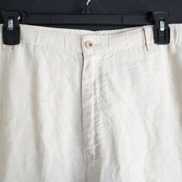 Tommy Bahama Relax Cream Linen Trousers Elastic Waist Casual Pants LG Beach - Picture 2 of 11